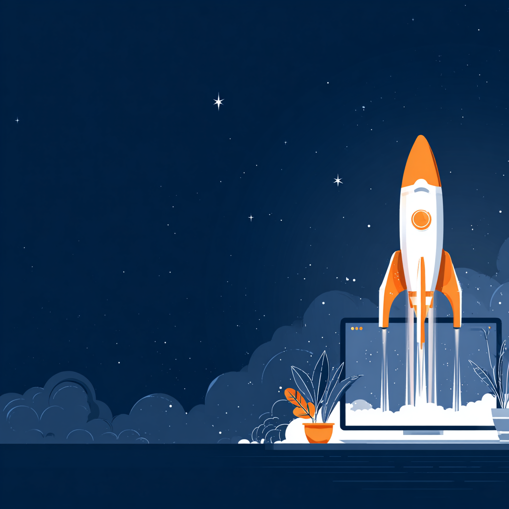 Rocket launching from laptop - representing growth and innovation